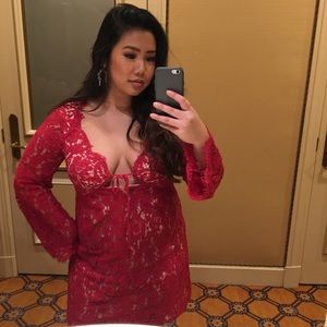 Red Long Sleeve Lace Dress